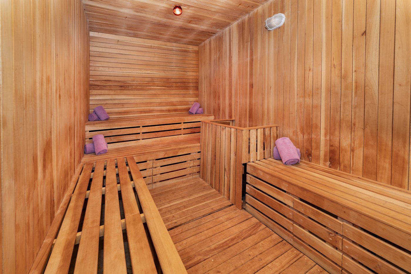 Gallery of Spa: Interior of a wooden sauna at the spa of the hotel Grand Oasis Cancun.