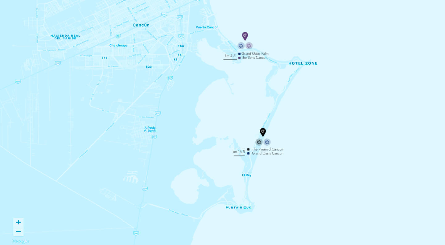 Mapa de ubicación del hotel The Grand Oasis Cancun