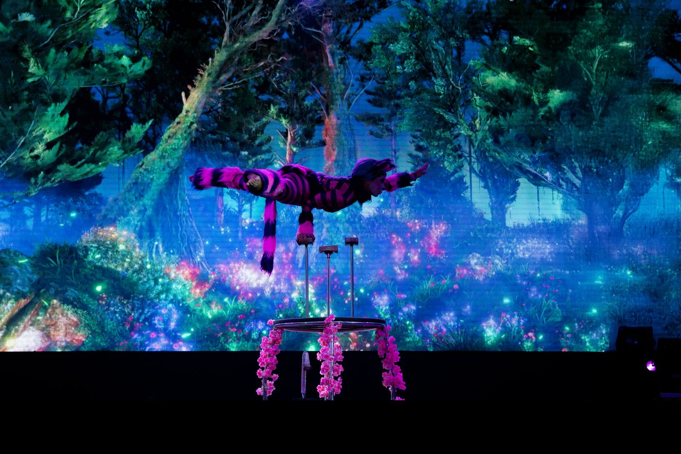 Acróbata aérea en un show en vivo no hotel The Sens Cancun.